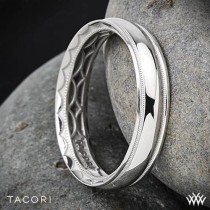 wedding photo - 5mm 18k White Gold Tacori gemeißelte Crescent Millgrain Eternity Wedding Ring