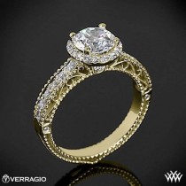 wedding photo - 18k Yellow Gold Verragio Beaded Pave Diamond Engagement Ring