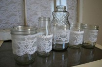 wedding photo - 5 Lace Jars For A Romantic Wedding Or Bridal Shower. Simply Elegant Home Decor
