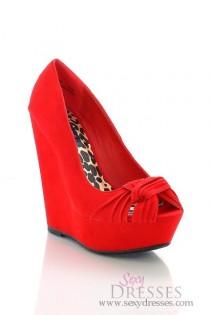 wedding photo - Red 'Envious' Round Open Toe Wedge Shoes