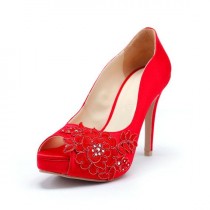 wedding photo - Red Wedding Heels With Red Flower Embroidery Lace, Red Wedding Shoes With Red Lace, Red Wedding Heels, Red Bridal Heels With Red Embroidery
