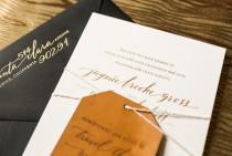 wedding photo - Jaymie + Miles's Calligraphy Gold Foil Wedding Invitations