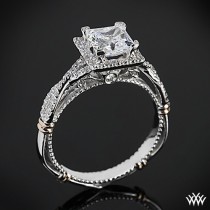 wedding photo - 14k Белое Золото Verragio принцесса Halo алмазное Обручальное Кольцо