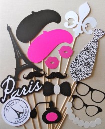 wedding photo - Paris Photo Booth Props. Parisian Photo Booth Props. Glitter. Girls Night Out / Bachelorette / Birthday / Wedding. Set Of 16.
