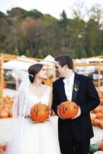 wedding photo - Pumpkin Patch Portraits. Adorable For A Fall Wedding.