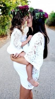wedding photo - Pregnant Mom & Daughter Flower Crowns 