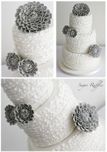 wedding photo - Grey Dahlia Ruffle Wedding Cake