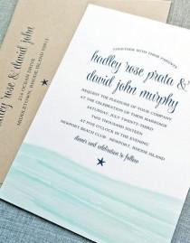 wedding photo - Hadley Watercolor Waves Beach Wedding Invitation Sample - Aqua Blue Waves Wedding Invitation
