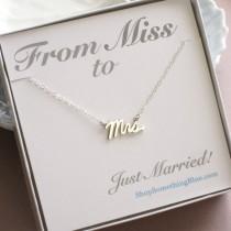 wedding photo - Mrs. Script Necklace, Sterling Silver, Cursive Mrs, Word Jewelry, New Bride, Bridal Shower Gift, Honeymoon, Sentiment Card