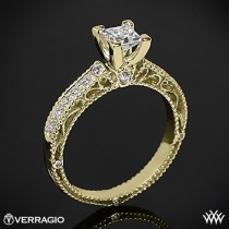 wedding photo - 18k Yellow Gold Verragio Scrolled Pave Diamond Engagement Ring For Princess Cut Diamonds