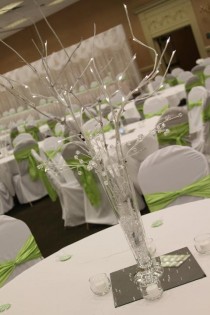 wedding photo - Centerpiece ~ Green & White Tablescape 