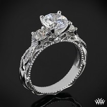 wedding photo - 18k White Gold Verragio Beaded Twist 3 Stone Engagement Ring