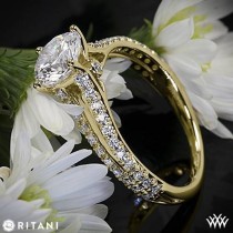 wedding photo - 18k Yellow Gold Ritani Double French-Set Diamond 'V' Engagement Ring