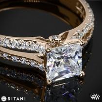 wedding photo - Or Rose 18k Ritani Double Français-Set Diamond 'V' bague de fiançailles de diamants taille princesse