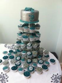 wedding photo - Silver And Teal Wedding Cupcakes 