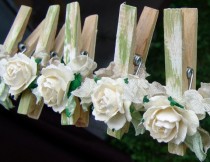 wedding photo - French Shabby Chic Cottage Decorated Clothes Pins Decorated Clothes Pegs Set Of 7 Pins With Handmade Flowers Paper Flower