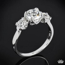 wedding photo - 18k White Gold "W-Prong" 3 Stone Engagement Ring (0.50ctw ACA Side Stones Included)