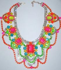 wedding photo - One Of A Kind Neon Handpainted Vintage Rhinestone Necklace