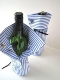 wedding photo - Bottle Gift Bag Upcycled Shirt For Cuff Link Presentation - Groomsmen Gift - Pink Gift Bag