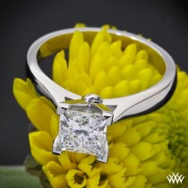 wedding photo - 18k White Gold With Platinum Head "Sleek Line" Solitaire Engagement Ring