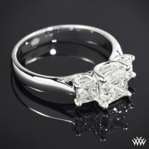 wedding photo - 18k White Gold "Trellis" 3 Stone Engagement Ring (0.50ctw ACA Side Stones Included)