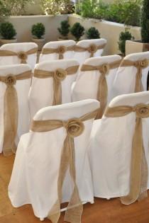 wedding photo - Burlap Rosette Chair Sash 