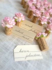 wedding photo - Blush Pink Weddings Table Settings Name Card Holders Recycled Upcycled Unique Wine Corks Includes Blank Name Cards, Set Of 10