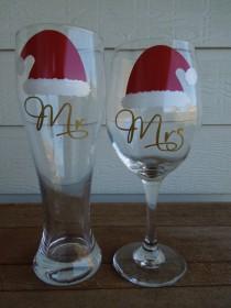 wedding photo - Рождество Мистер и миссис стакан вина и пиво Pilsner - свадьбы, душ, юбилей, новоселье подарок