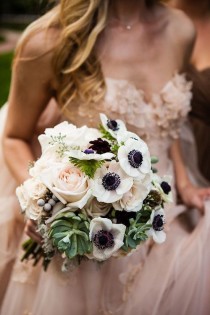wedding photo - White Anemone, Blush Rose Bouquet 