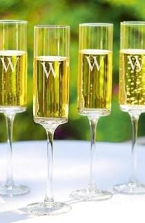 wedding photo - Personalized Contemporary Champagne Flutes (Set Of 4)