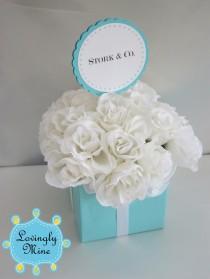 wedding photo - Tiffany & Co. Inspired Centerpiece - Small Three Tier Tiffany Blue And White - Square