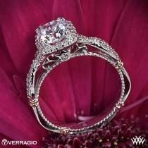 wedding photo - 14K الذهب الأبيض Verragio ملتوية هالة الماس خاتم الخطوبة
