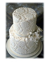 wedding photo - White Lace Pattern Wedding Cake Picture 