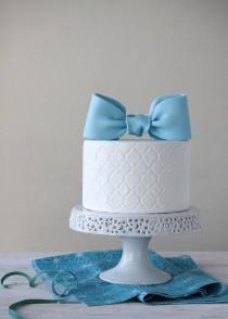 wedding photo - Bleu Fondant Bow gâteau Topper