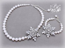 wedding photo - Collier de mariage de bracelet Swarovski Perle Stras flocon de neige collier de bracelet de bijoux de mariage collier de Noël de