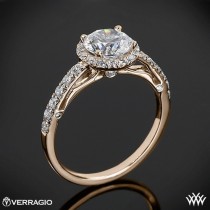 wedding photo - 20k Rose Gold Verragio Bead-Set Halo Diamant-Verlobungsring