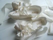 wedding photo - باليه شق الزفاف، أحذية الزفاف، أحذية الباليه الرباط، لؤلؤ أناقة أحذية Bobka بواسطة BobkaBaby