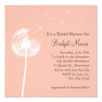 wedding photo - Peach Dandelion Bridal Shower Invitation