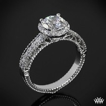 wedding photo - 18k White Gold Verragio Beaded Pave Diamond Engagement Ring