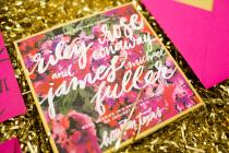 wedding photo - Riley + Jimmy's Bold Floral Wedding Announcements