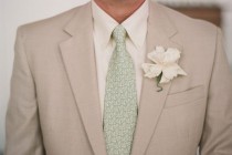 wedding photo - Tan Suit And Green Printed Tie 