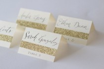 wedding photo - Glitter Escort Cards With Custom Calligraphy For Wedding Event Party Or Shower With Name And Table Number