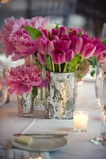 wedding photo - Tulips & Peonies In Mercury Glass 
