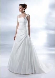 wedding photo -  Taffeta Sleeveless Lace Square Neckline Pleated Bodice With Lace Trim A-line Pick-up Skirt With Chapel Train 2012 New Arrival We