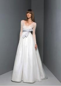 wedding photo -  Organza Straight Neckline Overlay With V-neckline And Long Sleeves Lace Empire Bodice Empire Gathered Skirt Hot Sell Wedding Dre