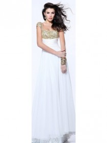 wedding photo -  Chiffon Embellished White Floor-Length Cap Sleeve Dress