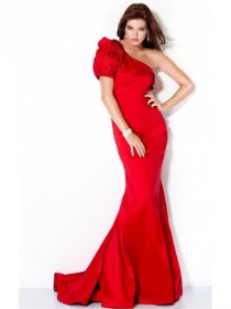 wedding photo -  Elegant Red Mermaid Floor-length One Shoulder Dress
