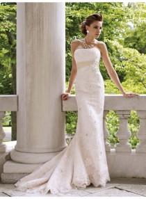 wedding photo -  Strapless Appliques/Sequins/Lace Column/Sheath Court Train Luxurious Natural Pink Lace Wedding Dresses WE2675