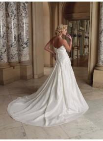 wedding photo -  A-line Strapless Appliques/Lace/Beading/Sequins/Buttons Cathedral Train Elegant Natural Satin/Lace Wedding Dresses WE2674