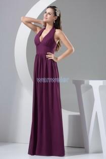 wedding photo -  Find Your V-neck Halter Plus Size Floor Length Purple Chiffon Bridesmaid Dress With Shirring(Zj6243) Here